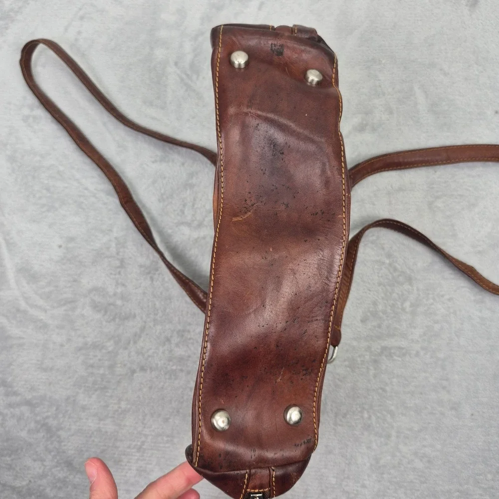 Tony Perotti Distressed Leather Shoulder Bag Brown Hobo Medium Long Green